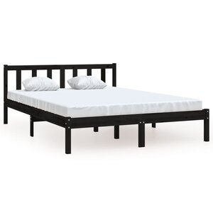 vidaXL Cadre de lit sans matelas noir bois massif 140x190 cm