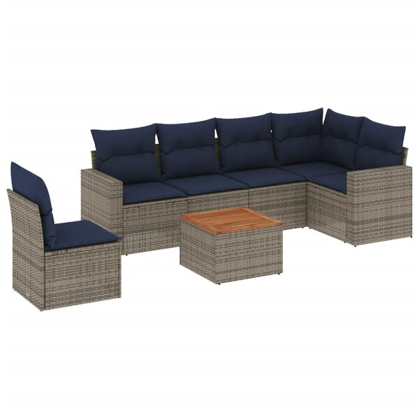 vidaXL Salon de jardin 7 Pièces avec coussins gris résine tressée