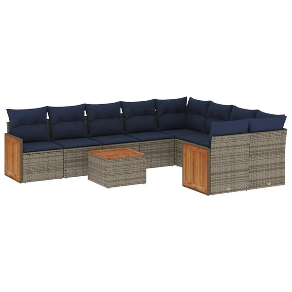 vidaXL Salon de jardin 10 Pièces avec coussins gris résine tressée