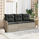vidaXL Ensemble de canapé de jardin 3 pièces avec coussins gris clair en rotin PE