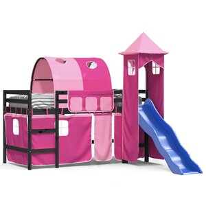 vidaXL Lit mezzanine enfants avec tour rose 90x190 cm bois pin massif