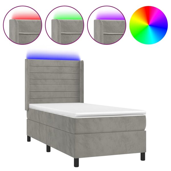 vidaXL Sommier à lattes de lit et matelas et LED Gris clair 90x190cm
