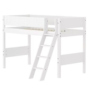 Flexa WHITE Lit sureleve avec echelle inclinee 90 x 200 cm Barriere pleine Blanc