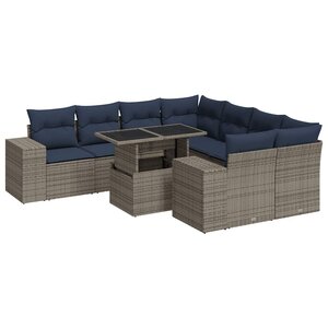 vidaXL Salon de jardin avec coussins 9 Pièces gris résine tressée acacia