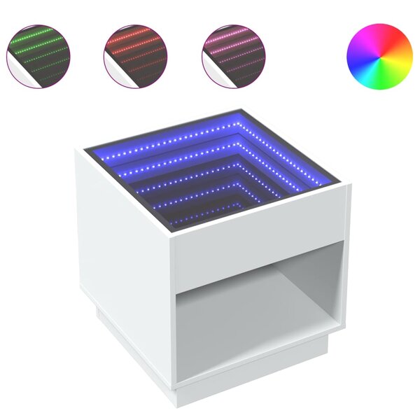 vidaXL Table basse avec LED infini blanc 50x50x50 cm