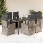 vidaXL Ensemble à manger de jardin et coussins 7 Pièces gris rotin