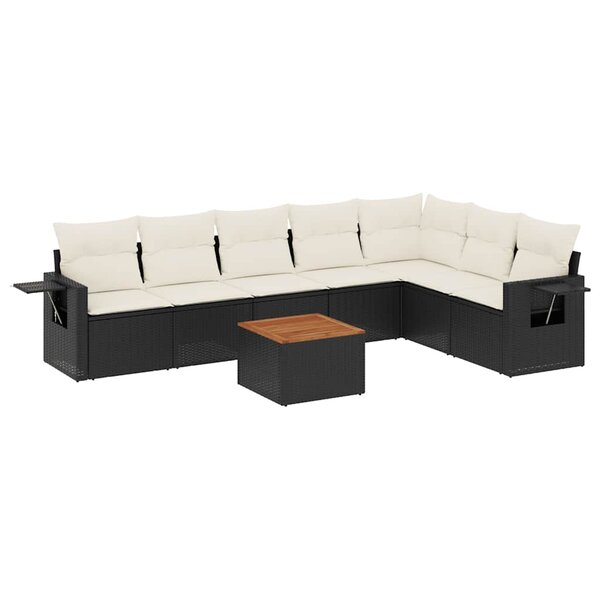 vidaXL Salon de jardin 8 Pièces avec coussins noir résine tressée