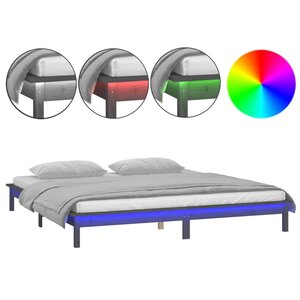 vidaXL Cadre de lit à LED sans matelas gris 200x200 cm bois massif