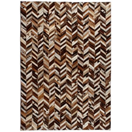 vidaXL Tapis Cuir véritable Patchwork 160x230 cm Chevron Marron/Blanc