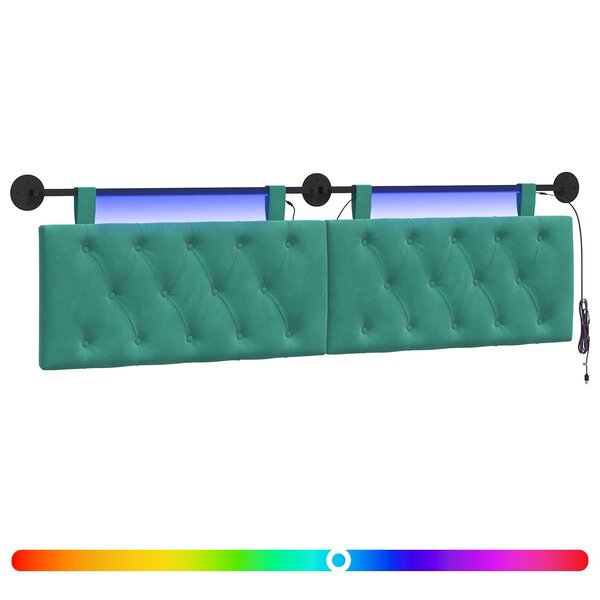 vidaXL Tête de lit suspendue Avec lumière LED Turquoise Velours