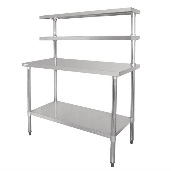 Table inox avec 2 etagères supérieures - gamme 600 - vogue -  - inox1800x600 x600x1500mm