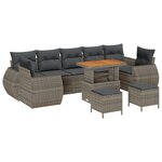 vidaXL Canapé de jardin en 10 pièces avec coussins en poly rotin gris et en acacia