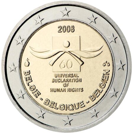 Pièce de monnaie 2 euro commémorative Belgique 2008 – Soixantenaire de la Déclaration des Droits de l’Homme