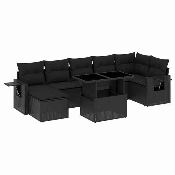 vidaXL Salon de jardin 8 Pièces avec coussins noir résine tressée