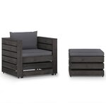 vidaXL Salon de jardin 2 Pièces avec coussins Bois imprégné de gris