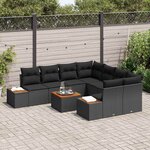 vidaXL Ensemble de canapé de jardin avec coussin 9 Pièces Noir Poly rotin
