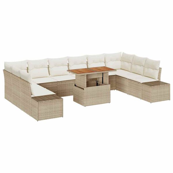 vidaXL Ensemble de canapé de jardin 11 Pièces Beige Poly rotin