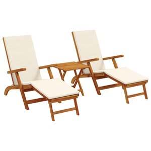 vidaXL Chaise longue inclinable et pliable 3 pc Bois d'Acacia Massif