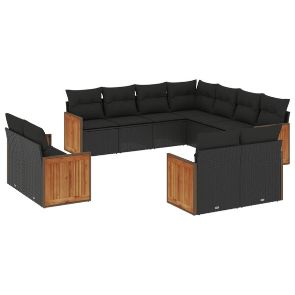 vidaXL Salon de jardin 11 Pièces avec coussins noir résine tressée