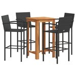 vidaXL Ensemble de bar de jardin 5 Pièces noir bois massif acacia rotin