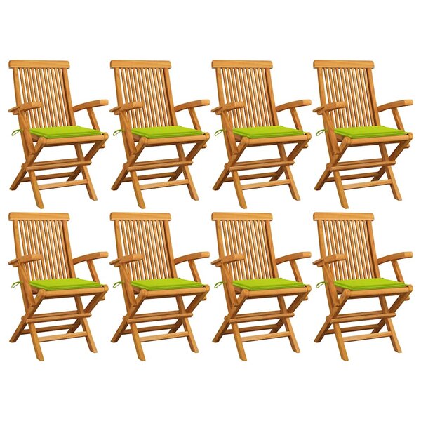 vidaXL Chaises de jardin avec coussins vert vif lot de 8 Teck massif
