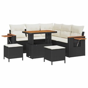vidaXL Ensemble de canapé de jardin avec coussin 8 Pièces Noir Poly rotin