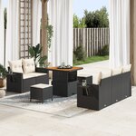 Ensemble de Canapé de Jardin vidaXL 8 Pièces avec Coussins Noir Rattan Poly Acacia