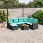 vidaXL Salon de jardin 8 Pièces avec coussins noir résine tressée