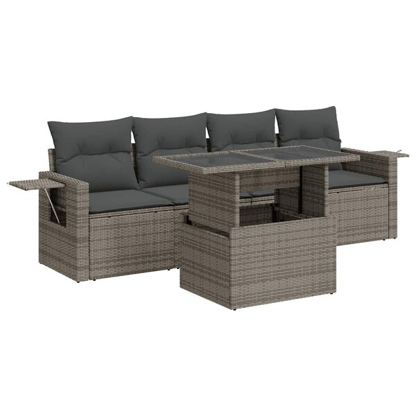 vidaXL Salon de jardin 5 Pièces avec coussins gris résine tressée
