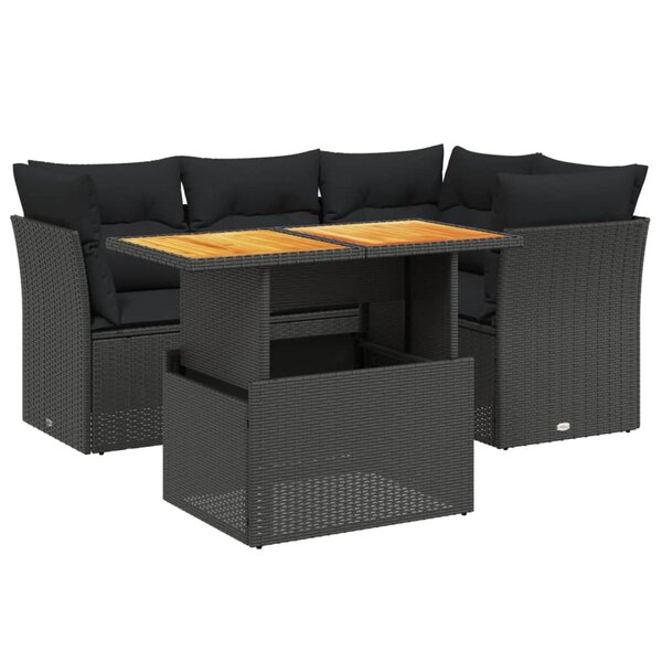 vidaXL Salon de jardin 5 Pièces avec coussins noir résine tressée