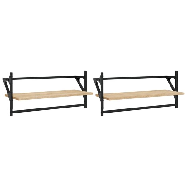 vidaXL Étagères murales avec barres 2 Pièces chêne sonoma 65x25x30 cm