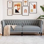 vidaXL Canapé Chesterfield Gris clair 201.5 x 74.5 x 74.5 cm tissu