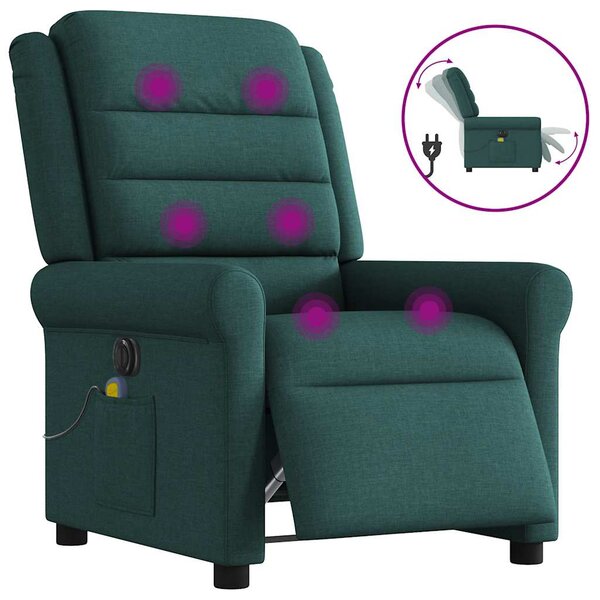 vidaXL Fauteuil de massage inclinable électrique Vert foncé Tissu