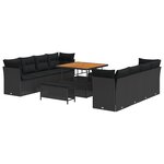vidaXL Ensemble de jardin de 11 pièces avec coussins en poly rotin noir et bois d'acacia.