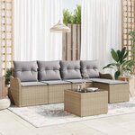 vidaXL Ensemble de canapé de jardin avec coussin 6 Pièces Noir Poly rotin