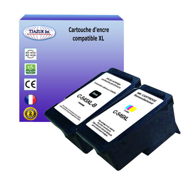 2x cartouches compatibles avec canon pixma ts304  ts305  ts3100  ts3150 remplace canon pg545xl  cl546xl (noire+couleur) - t3azur