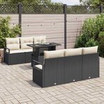 vidaXL Ensemble de canapé de jardin 7 Pièces Noir et Crème polyrotin