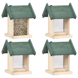 vidaXL Mangeoires à oiseaux 4 Pièces Bois de sapin