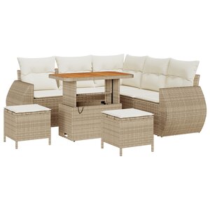 vidaXL Ensemble de canapés de jardin   8 pièces  avec coussins en poly-résine beige et acacia.