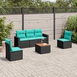 vidaXL Salon de jardin 6 Pièces avec coussins noir résine tressée