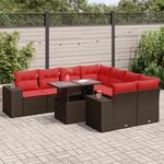 vidaXL Salon de jardin avec coussins 9Pièces marron résine tressée acacia