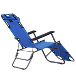Chaise longue pliable bain de soleil transat de relaxation dossier inclinable avec repose-pied polyester oxford bleu