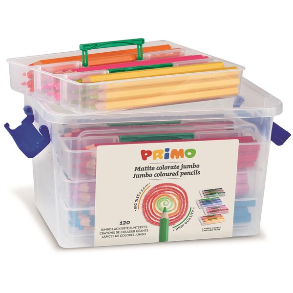 Mallette 120 crayons de couleur géants hexagonaux laqués 12 couleurs. Ø 5.5mm x 6 PRIMO