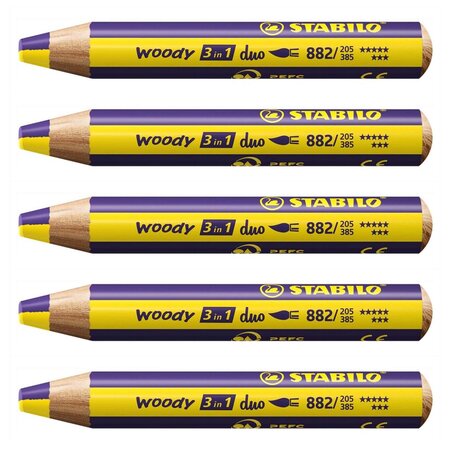 Crayon multi-talents woody 3 in 1 duo - jaune-violet x 5 stabilo