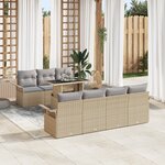 vidaXL Ensemble de salon de jardin de 8 pièces avec coussins Beige Poly Rattan
