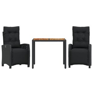 vidaXL Ensemble à manger de jardin avec coussins 3 Pièces Noir