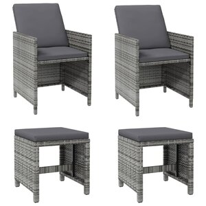 vidaXL Jeu de chaise et tabouret de jardin 4 Pièces Résine tressée Gris