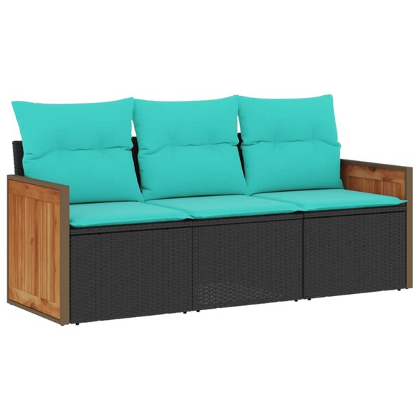 vidaXL Salon de jardin 3 Pièces avec coussins noir résine tressée