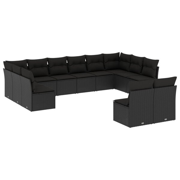 vidaXL Salon de jardin 12 Pièces avec coussins noir résine tressée