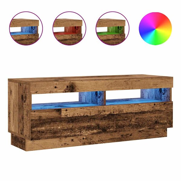 vidaXL Meuble TV avec lumières LED vieux bois bois d'ingénierie